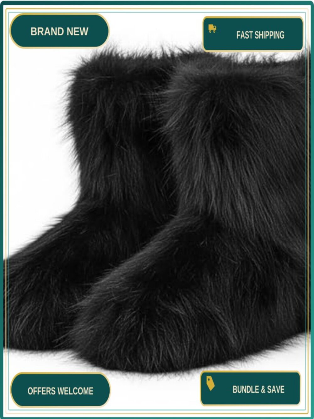 Faux Fur Mid-Calf Winter Snow Boots for Women Fuzzy Fluffy Round Toe
